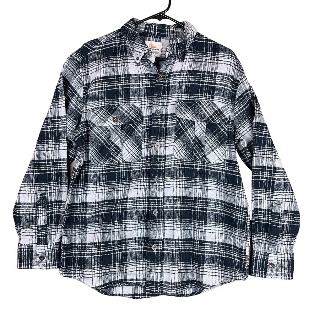 Field & Stream Mens Shirt Gray Blue Plaid Fleece Button Down Front Pockets Small